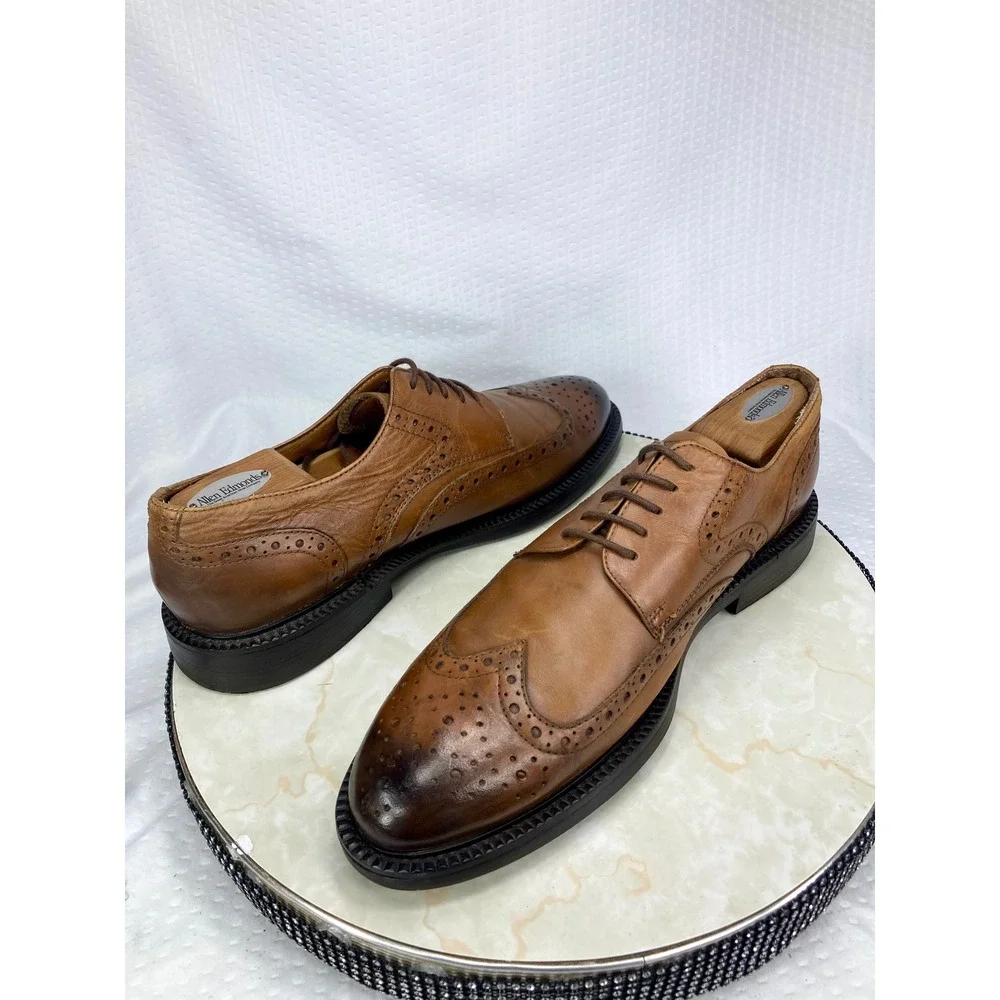 1901 Manchester Wingtip Derby Shoes Mens 12 Tan Leather Brogue Lug Sole Preppy